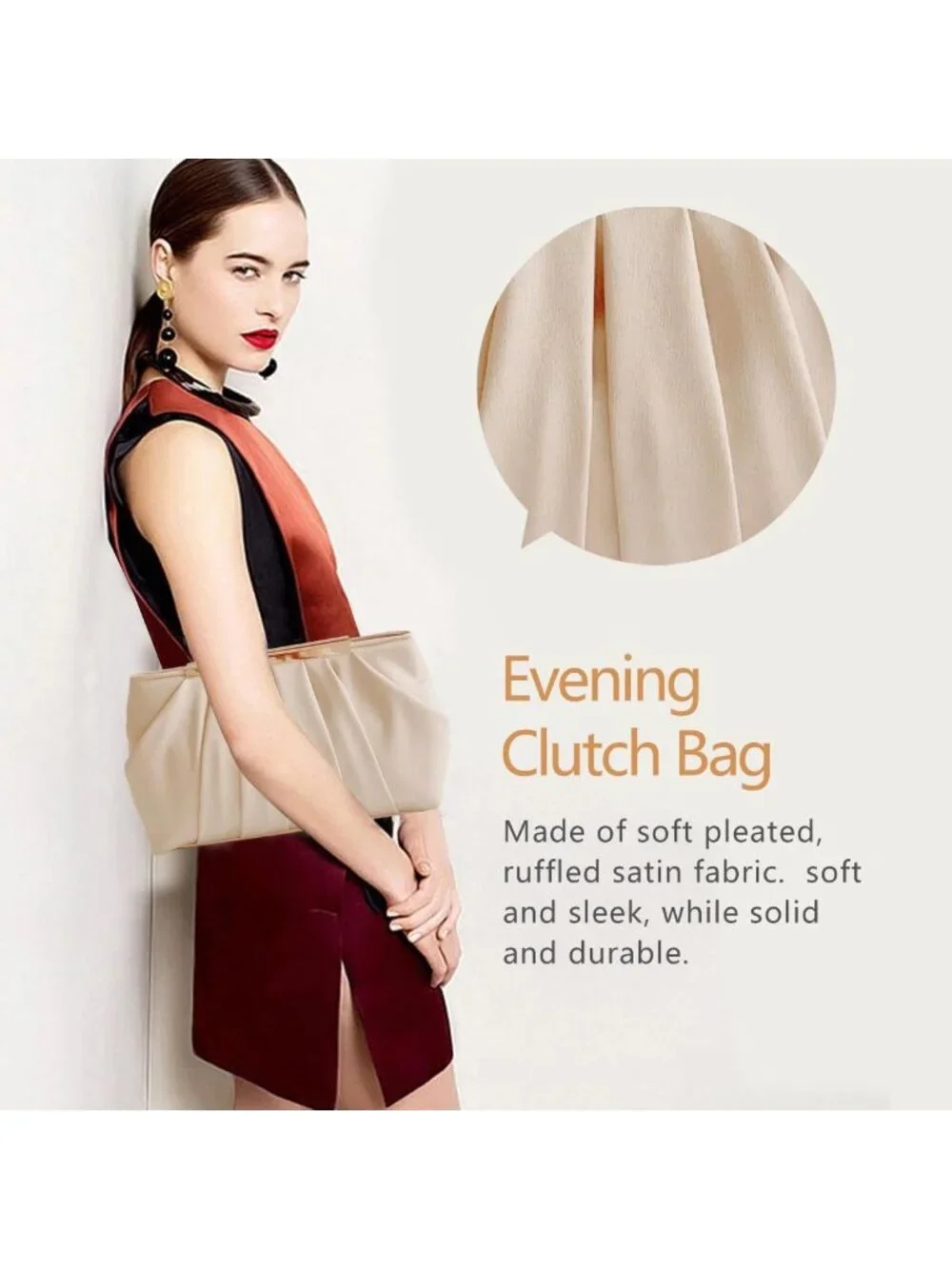 Elegant Evening Clutch Purse for Women, Detachable Chain Strap, Pleated Design